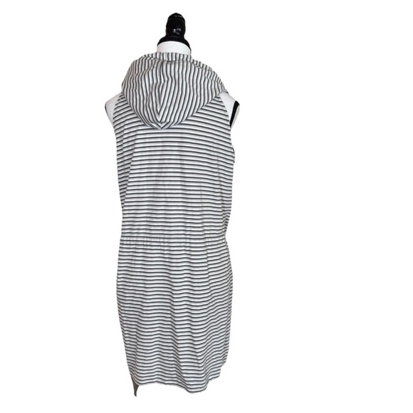 Norma Kamali Hoodie Tunic Dress Sleeveless Size S Striped Gray White ATHLEISURE - Picture 4 of 6